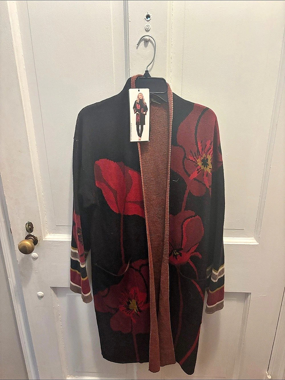 MaxSport Dressed Black Poppy Cardigan in Black & Red Like New